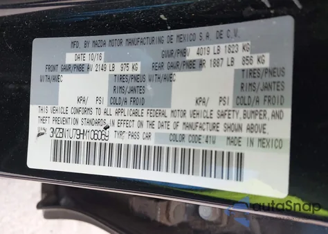 2017 Mazda Mazda3 4-Door Sport from USA, damaged, VIN 3MZBN1U79HM106069